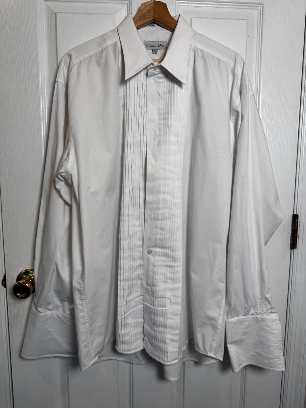 Christian Dior White Pleated Bib Formal Tuxedo Shirt French Cuff 16.5 34/35